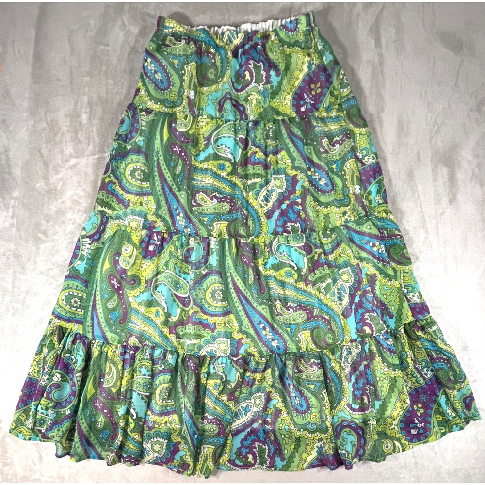 Uniform JPR Maxi Skirt Womens Small Green Paisley Lined Tiered Boho Chiffon